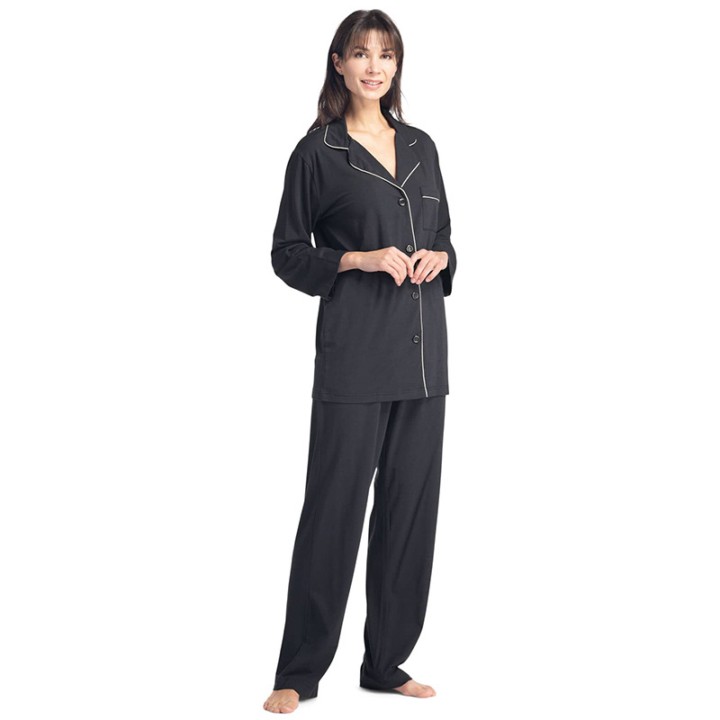 Benutzerdefinierte Farbe Cosy Grey Bamboo Classic Langarm-Pyjama-Set Nachtwäsche für Damen