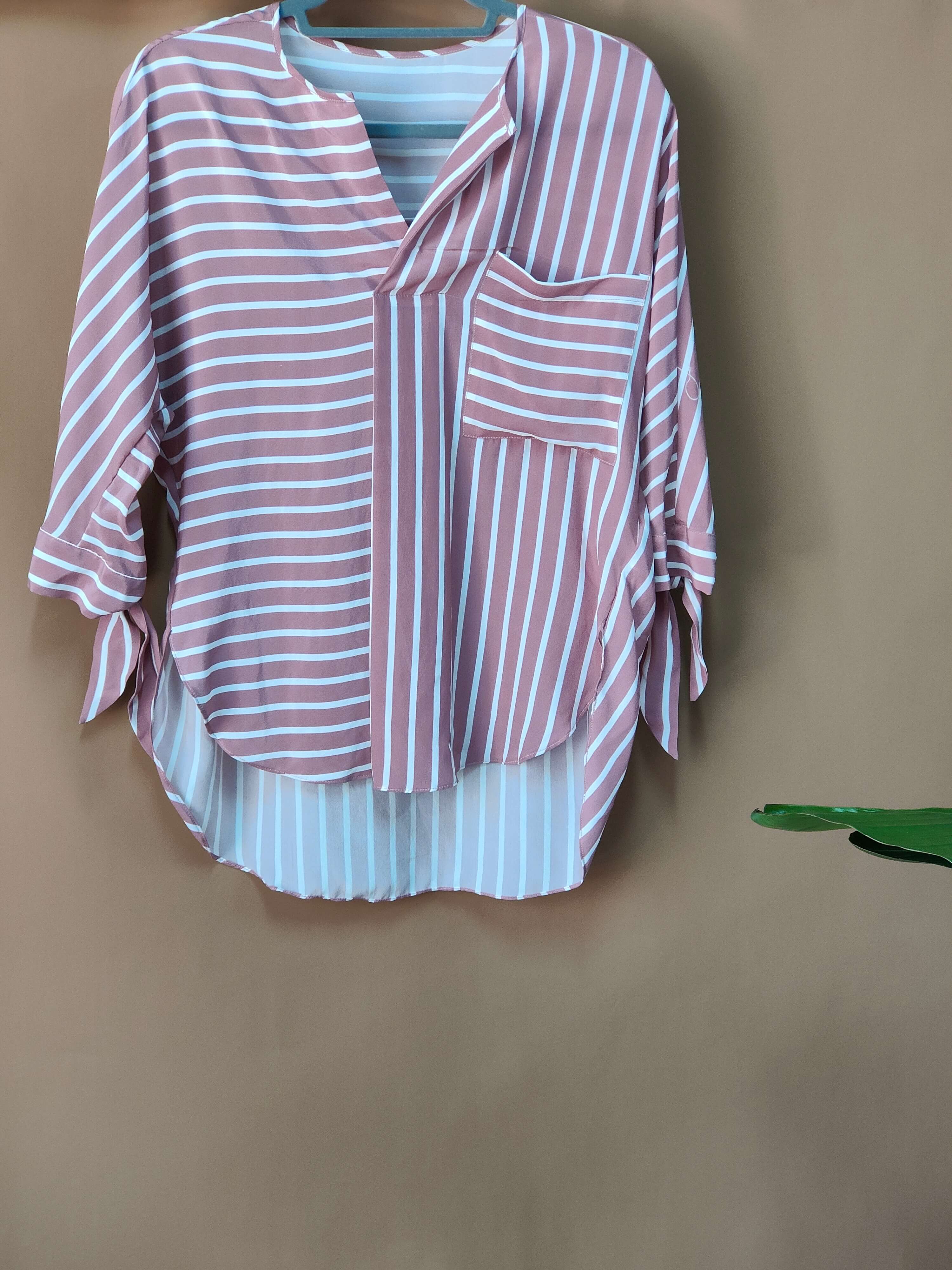 Private Label Plus Size Pink Striped 100 Silk Shirt Top Bluse in loser Schüttung